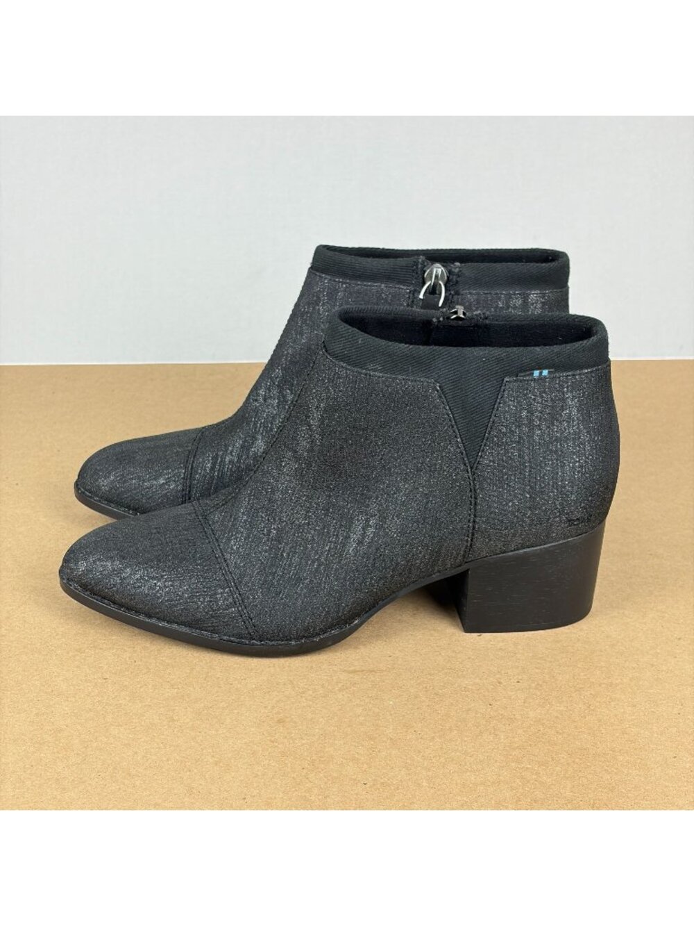 Toms Loren Black Metallic Jacquard Ankle Boots Womens 7.5 Side Zip Casual